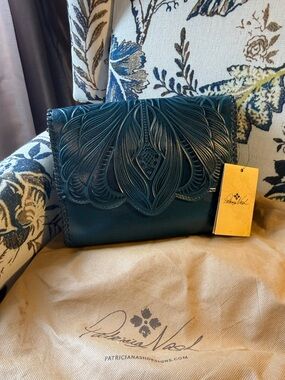 Patricia Nash Teal Embossed Leather Crossbody with Floral Overlay